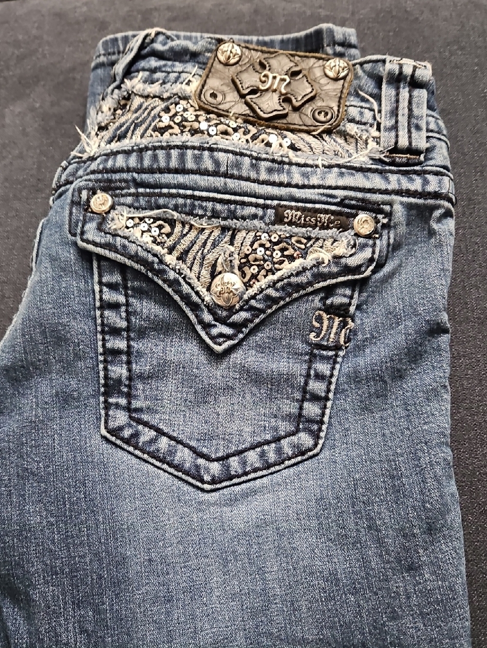 Miss Me Blue Embellished Cuffed Capri Jeans